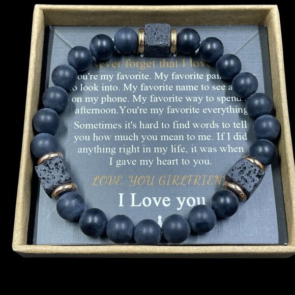Joycuff Boyfriend Bracelet Gift Set Lava Rock Beads Mens Jewelry Romantic New - Picture 8 of 8